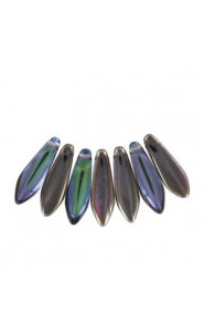 Czech Glass Daggers beads 5x16mm Crystal graphite rainbow 00030-98537